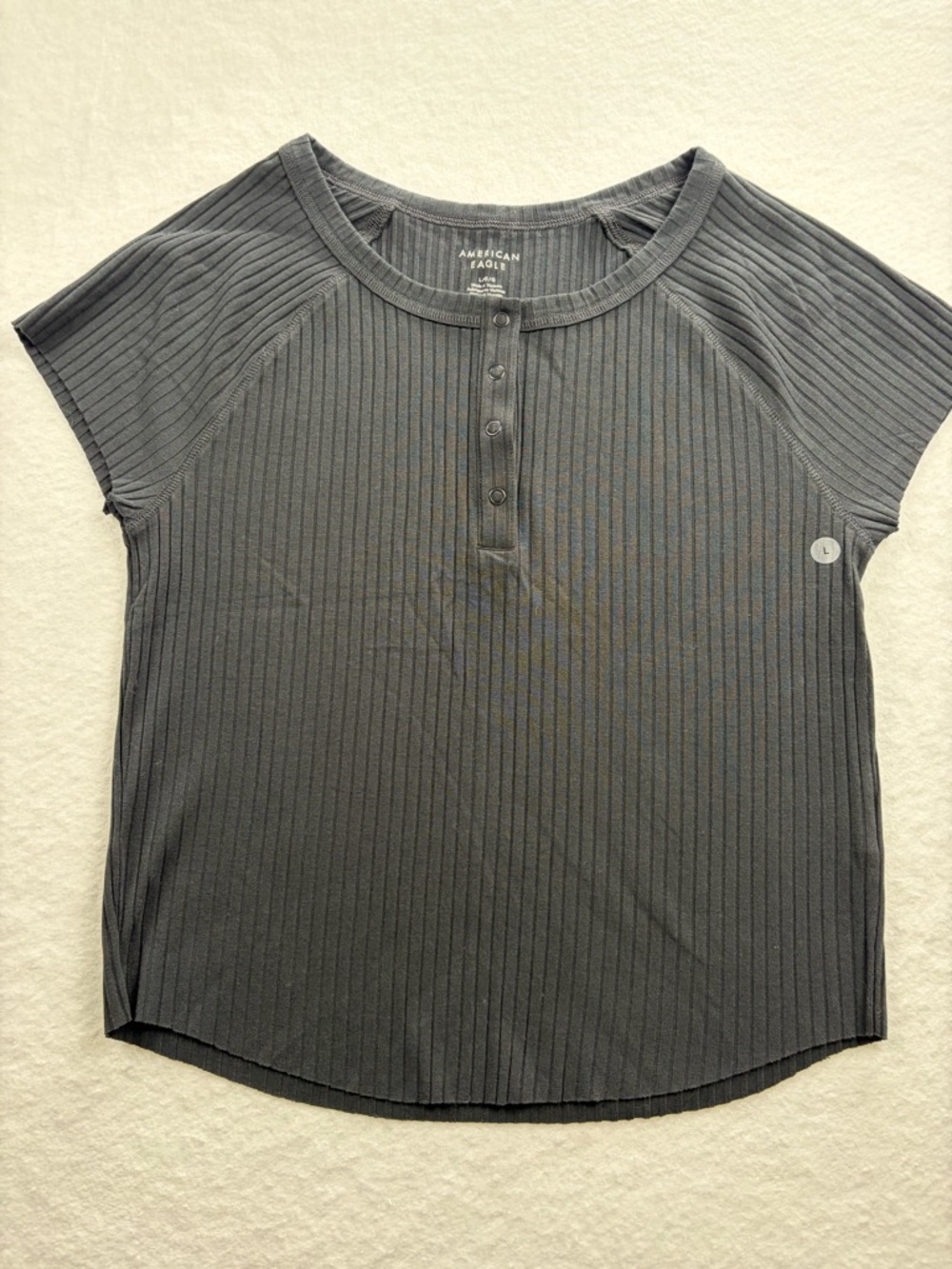 American Eagle Outfitters Charcoal Ribbed Henley Top